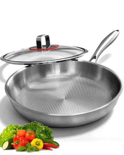 Titanium Pan For Cooking 12‘’, Pure Frying With Lid
