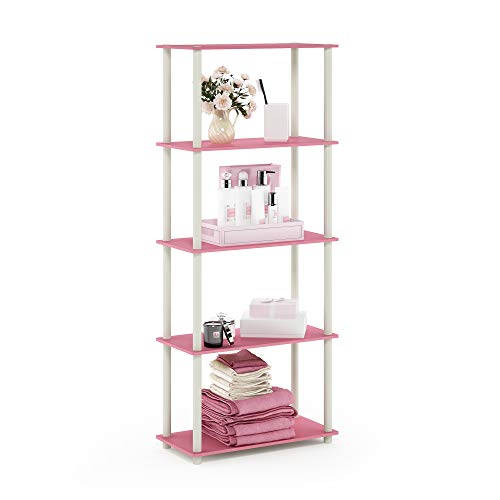 Pink 5-Tier Corner Storage Shelves - Round Tube Open Shelving Unit