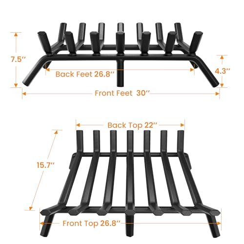 30 Inch Heavy Duty Fireplace Grate - Wrought Iron Log Holder for Indoor Outdoor Fireplaces & Fire Pits