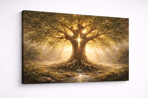 Large Religious Wall Art Canvas Print 24x36 Inch - Inspiring Light Tree of Divine Light Decor for Living Room & Bedroom