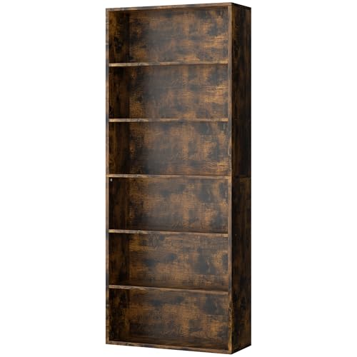 Shintenchi Brown 6-Tier Open Bookcase - 70.9 Inch Modern Storage Shelf for Home & Office