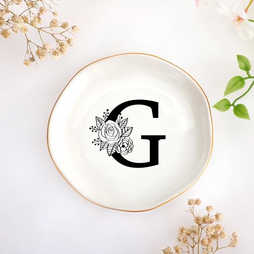 JoycuFF Initial G Ceramic Jewelry Tray 1-G — Bridesmaid Gifts, Trinket Dish for Rings, Earrings, Necklaces, Bracelets & Keys