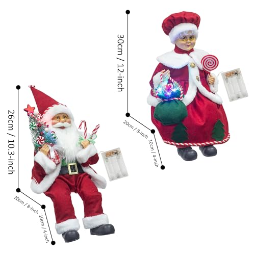 ITART 17-Inch Mr. & Mrs. Claus Figurines with Lights and Timer – Battery-Operated Christmas Decor