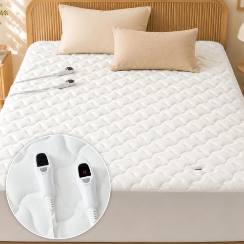SurChic Queen Size Heated Mattress Pad - Coral Fleece Electric Bed Warmer with Dual Controls, 10 Heat Settings, Auto Shut Off, 21” Deep Pocket, Machine Washable