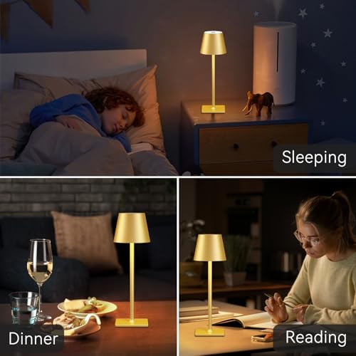 Gold Rechargeable LED Cordless Table Lamps Set of 4 with 6000mAh Battery Waterproof