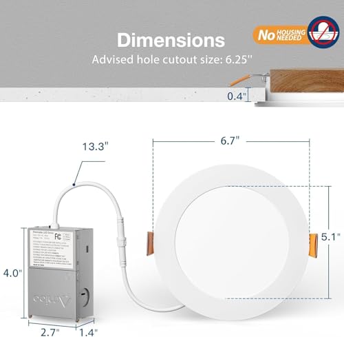 Amico 6 Inch White Ultra-Thin LED Recessed Ceiling Light - 5CCT Dimmable, Damp Rated, IC Insulation Compatible