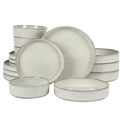 Moonstone White Santorini Mist Double Bowl Terracotta Dinnerware Set for 4 - Oprah's Favorite
