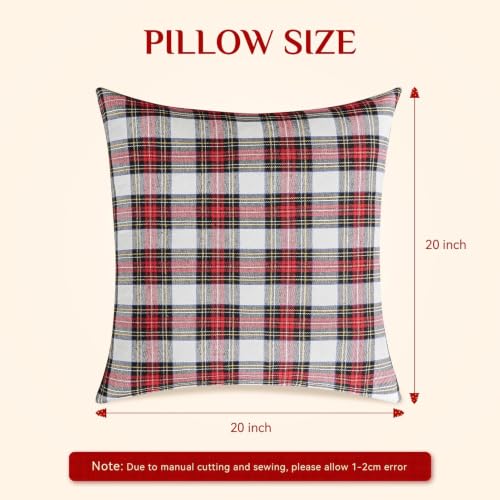 Softalker Christmas Plaid Throw Pillow Covers Set of 4, 20x20 Inches, Red White
