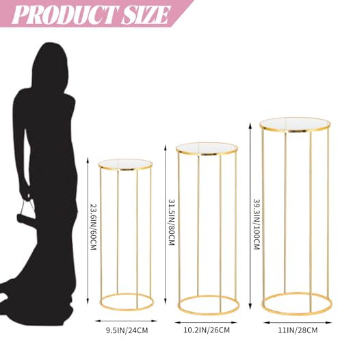 Bonastella Cylinder Pedestal Stand Set for Parties - Reusable Metal & PVC, 3PCS Variation of Cylinder