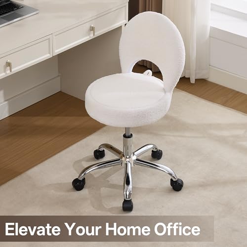 Foldable Vanity Chair with Storage - 15.8-Inch Spacious Seat, White, Adjustable & 360° Swivel