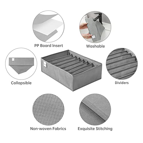 Grey 8-Grid T-Shirt Drawer Organizer for Clothes and Accessories