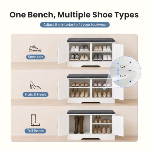 Shoe Storage Bench with Cushioned Seat and Adjustable Shelves - 39.4" Entryway Organizer