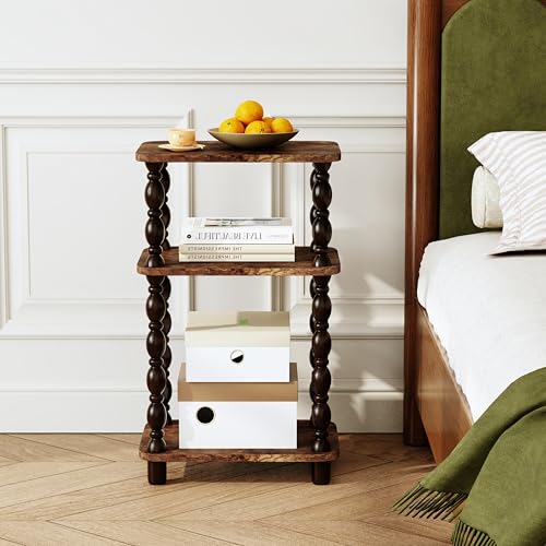 Retro End Table with 3 Tiers - Rustic Brown Narrow Side Table for Small Spaces - Farmhouse & Modern Accent Nightstand - Fxacyem Variation of Standard