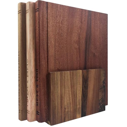 Book-Shaped Cutting Boards Set of 3 - Acacia & Walnut Kitchen Prep Boards