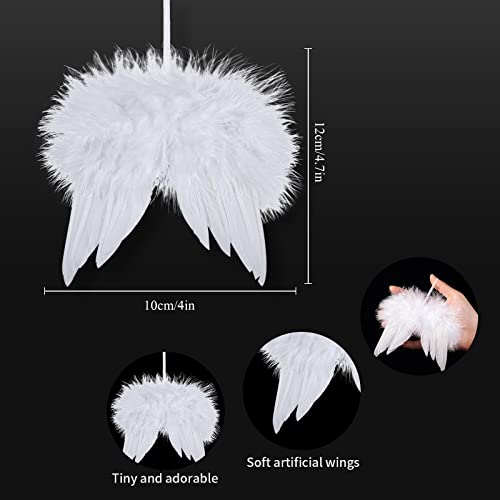 Sratte 12 Sets Christmas Memorial Ornament Feather Ball 80 mm - Clear Plastic Ornaments with White Ribbon