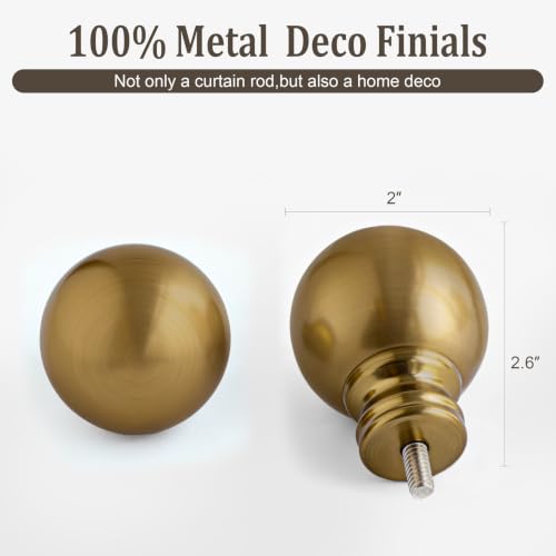 Immiehh Warm Gold Curtain Rod 72-144 Inch Heavy Duty Brass Support with Finials - Adjustable Window Rod