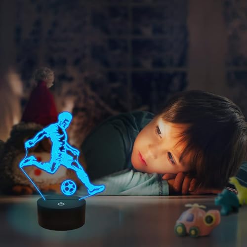 Soccer Night Light, 3D Optical Illusion Lamp for Soccer Fan, Idea Birthday Xmas Gifts for Sport Fan Boys Girls with Remote Control 16 Color Change + Dim Function + 4 Flash Mode