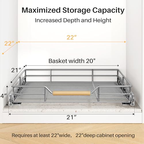 Chrome 21 x 21 Inch Heavy Duty Pull-Out Cabinet Organizer with Full-Extension Drawers