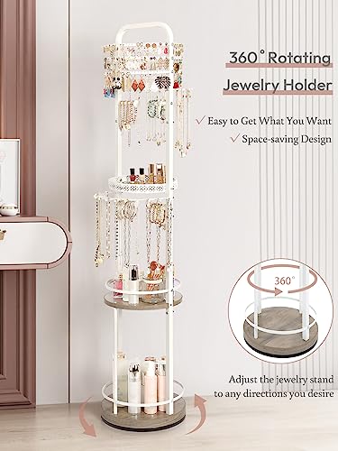 White Large Rotating Jewelry Tree & Organizer Stand with Earrings & Necklace Storage