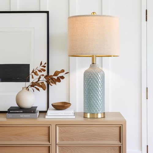 Blue Ceramic Modern Table Lamps Set of 2 for Living Room & Bedroom - 24.25"