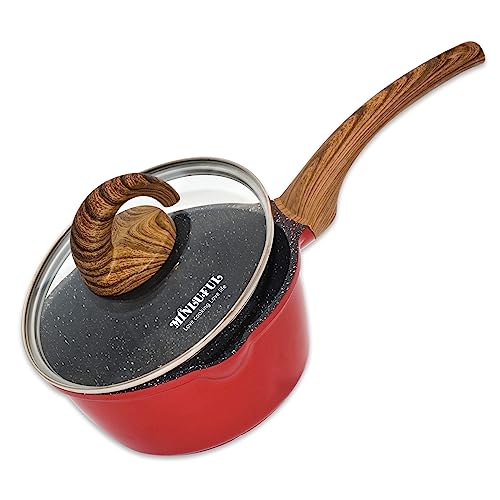 MINLUFUL Nonstick Saucepan with Lid, 1.8 Quart Classic Black Granite Coated Pasta Soup Pot for All Stovetops, 7 Inch Small Sauce Pan for Cooking Sauce Soup and Milk