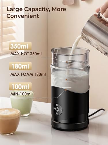 Ecoflarix 350ml Electric Milk Frother - Charcoal Gray, 4-in-1 Hot & Cold, Fast Frothing