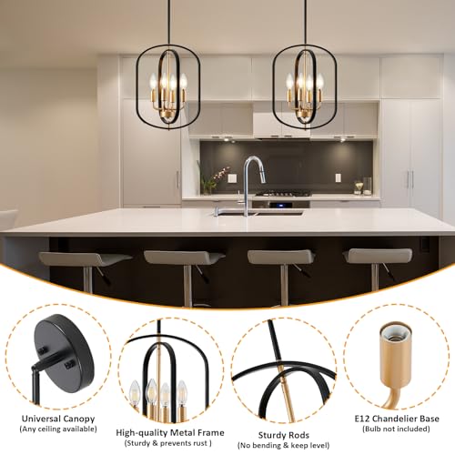 4-Light Black and Gold Farmhouse Chandelier for Dining Room Entryway Pendant Light Fixture