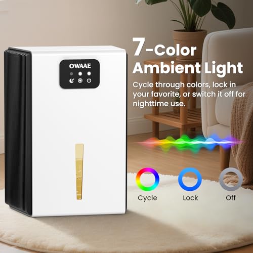OWAAE White Dehumidifier for Home 1000 Sq Ft Sleep Mode Auto Shutoff