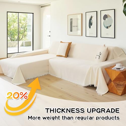 Beige XX-Large Sectional Couch Cover for L-Shaped Sofa - 2 Piece Furniture Protector