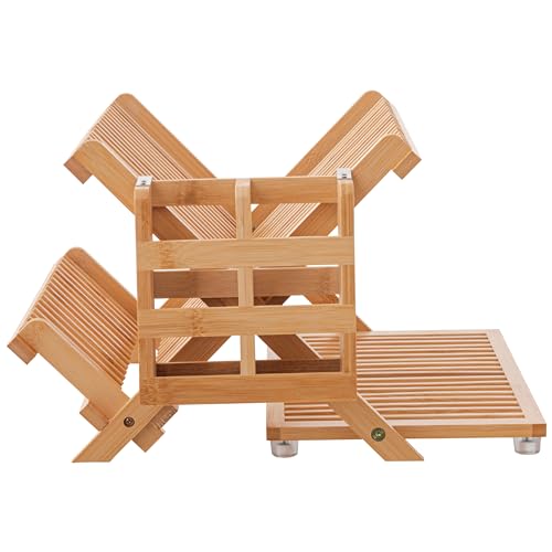 Bambooa 3-Tier Collapsible Bamboo Dish Drying Rack with Utensil Holder