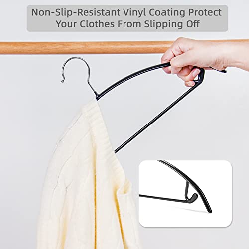Black PVC Coating Sweater & Clothes Hangers - 20 Pack, Shoulder Bump Free