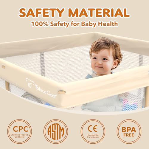 Yellow Foldable Baby Playpen 50x50 Inch Portable Toddler Play Yard with Mesh Safety