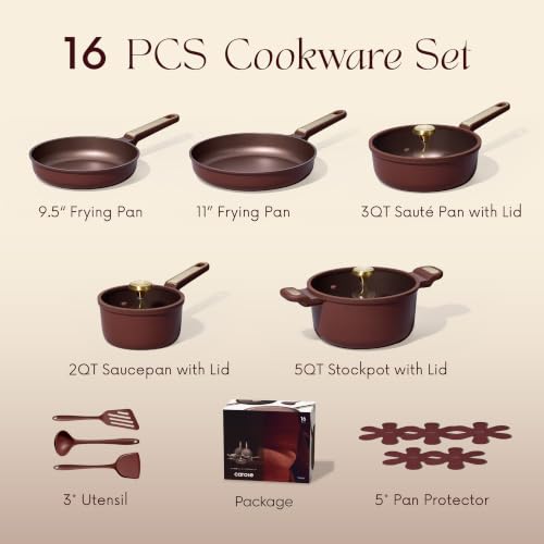 Red 16-Piece Cookware Set with Non-Stick Pots & Pans - Heavy-Duty, Oven Safe