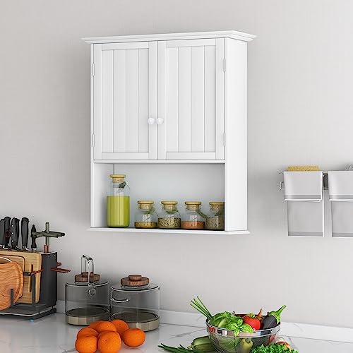 Tangkula White Bathroom Wall Cabinet with 2 Doors – Space-Saving Medicine Storage