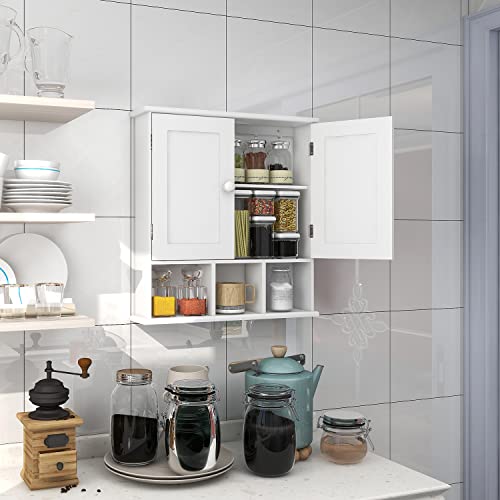 White Bathroom Wall Cabinet with 2 Doors & Adjustable Shelves - TaoHFE