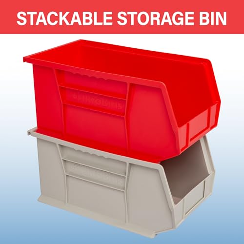 Akro-Mils 30240 Black Plastic Storage Bins 15x8x7 Inches 12-Pack - Heavy Duty, Stackable, Multi-Purpose Container