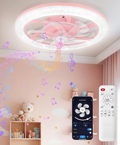 Vookea Pink 20-Inch Smart Ceiling Fan with Light & Remote, Bluetooth & APP Control