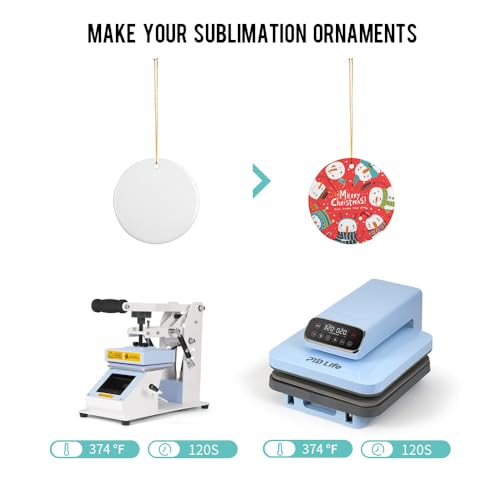 2.75 Inch Round Sublimation Ceramic Ornaments - 25 PCS White with Gold Strings