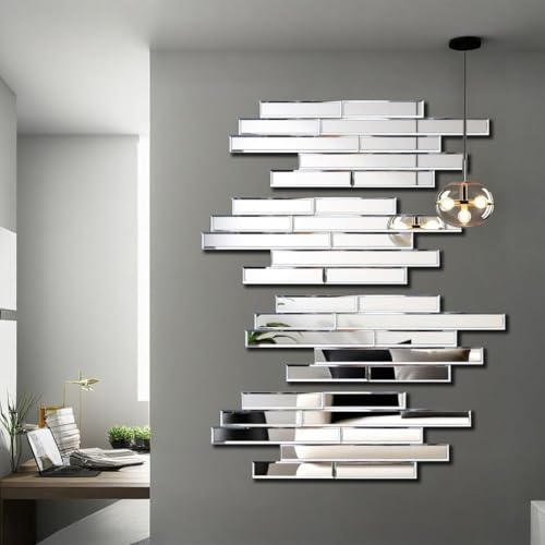 VOHJD Silver 4 Pack Wall Decor Mirrors - 24x8 Inch Beveled Modern & Farmhouse Design