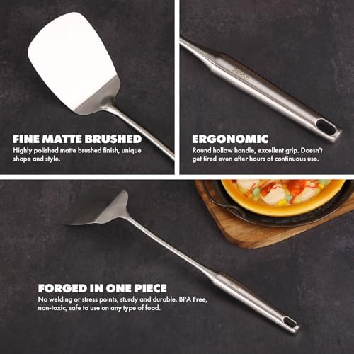 Stainless Steel Cooking Spoons Set 16 Pieces - All Metal Utensils, Includes Tongs & Ladles