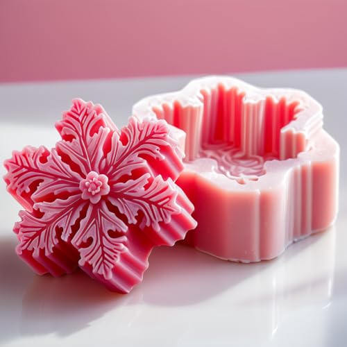 Pink Snowflake Silicone Mold for Christmas Candles Soaps & Chocolates - 4 Pack