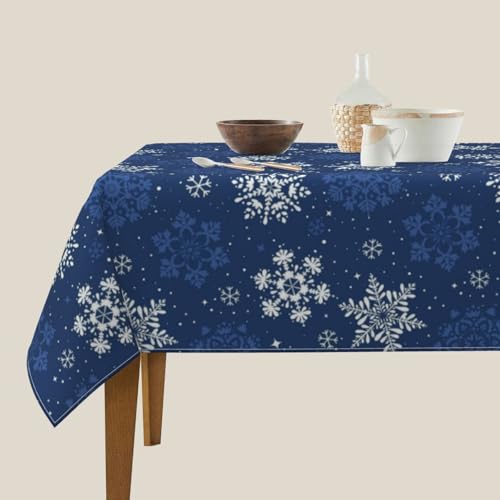 BYONEESS Dark Blue Snowflake Square Winter Tablecloth 54x54 Inches Christmas Holiday Decor