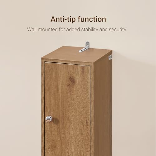 Natural Narrow Bathroom Storage Cabinet with Adjustable Shelves - Tall Floor Unit