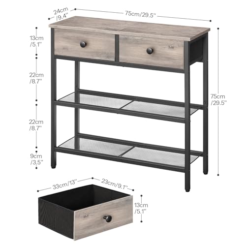 HOOBRO Greige & Black Narrow Console Table with 2 Fabric Drawers, 29.5" Entryway Storage