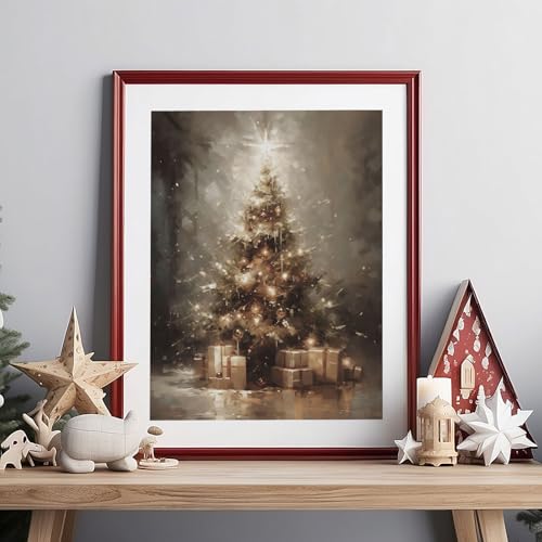 Whaline 10-Piece Christmas Wall Art Prints Set – Vintage Rustic Snowman Santa Trees Posters