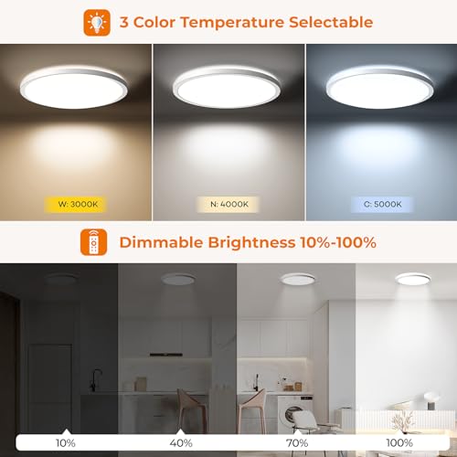 Matane 12-Inch White Wired Motion Sensor LED Ceiling Light with Remote - Dimmable 3000K-5000K