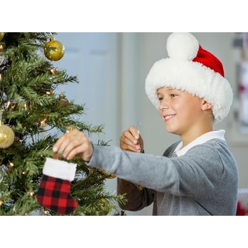 Iconikal 24-Pack Mini Christmas Stockings, 6-Inch, Red Buffalo Plaid Decoration Ornament