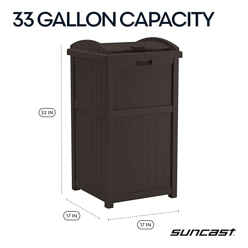 Suncast 33 Gal Resin Hideaway Garbage Can with Secure Lid - Java Brown, Variation 1