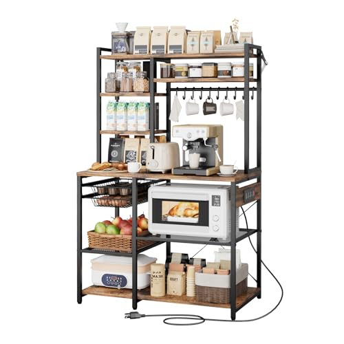 VEVOR Kitchen Bakers Rack with Power Outlets 35.4x15.7x70.9 Inch - Microwave Stand & Storage Organizer