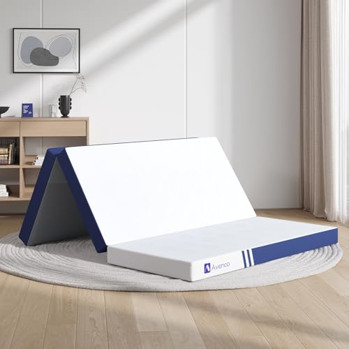 Blue Full Size Foldable Memory Foam Mattress Topper - 4 Inch Trifold Portable Bed